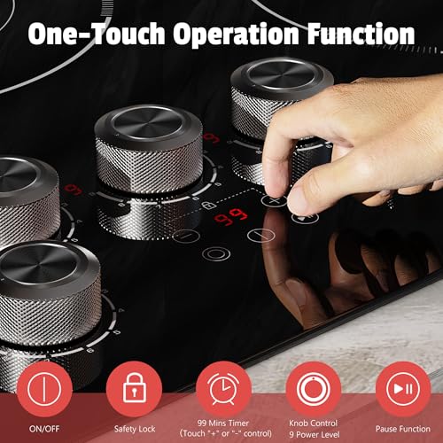 30 Inch Electric Cooktop Anti-slip Knob, 5 Burner Cookrop 8500W - size: 30 Inch 5 Burner 585138