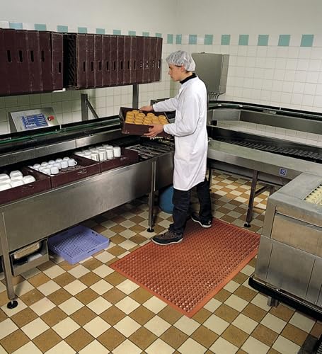 NoTrax 3' x 3' Anti-Fatigue Lightweight Restaurant Rubber Floor Mat with - color: Red, size: 3' x 3'