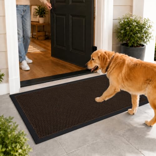 Mibao Meshy Mat Door Mat Heavy-Duty Quick-Dry Floor Mat, Sand & Dirt Trapper for Indoor & Outdoor, Ideal for Entrance, Mudrooms,Patios & Garages,Low-Profile,Non-Slip,Washable, Brown,36" x 17" - color: Brown, size: 1'5" x 3' (Rectangular)