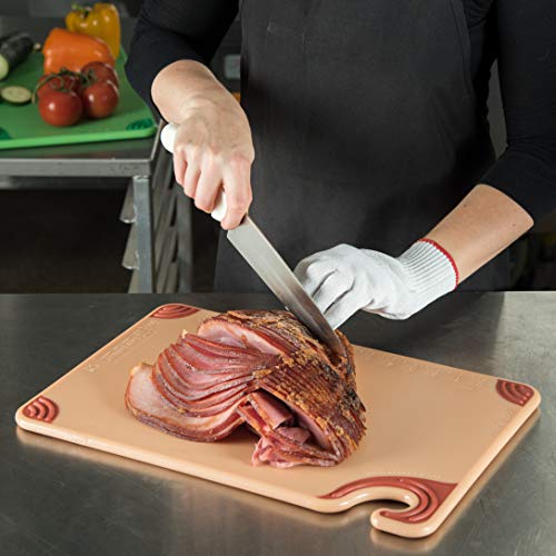 San Jamar Saf-T-Grip Plastic Cutting Board with Safety Hook, 12" x 18" x 0.5", Brown - color: Brown