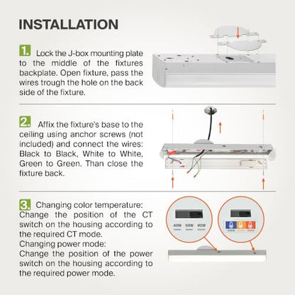 ASD 8ft LED Linear Strip Light Fixture, 3500K 4000K 5000K UL DLC - color: White, size: 8FT