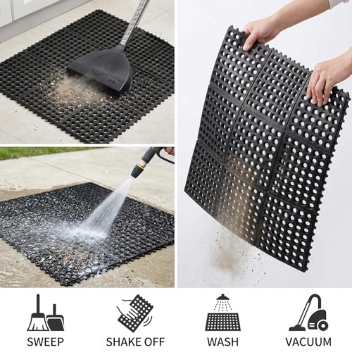 Yesland Anti-Fatigue Rubber Matting, 36 x 36 x 1/2 Inches, Black Dura Chef Anti-Slip Kitchen Mat for Restaurant Bar Floor, Bath Mat for Wet Areas, Garage, Garden Use - size: 36"L x 36"W x 0.5"Th