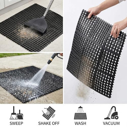 Yesland Anti-Fatigue Rubber Matting, 36 x 36 x 1/2 Inches, Black Dura Chef Anti-Slip Kitchen Mat for Restaurant Bar Floor, Bath Mat for Wet Areas, Garage, Garden Use - size: 36"L x 36"W x 0.5"Th