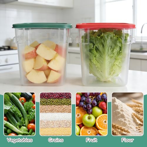 6 Pack 8 Qt Food Storage Containers with Lids, Commercial Clear Square