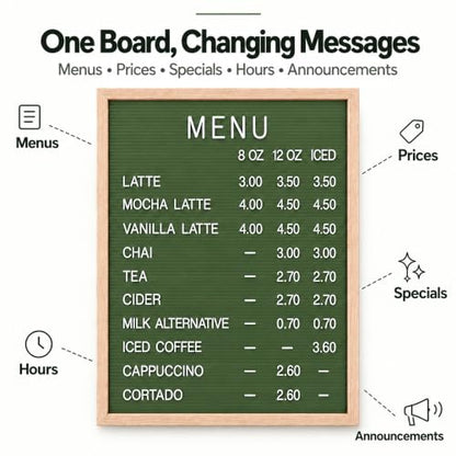 24 x 30 Inch Green Felt Letter Board, Large Menu Board with 966 Characters - color: Green
