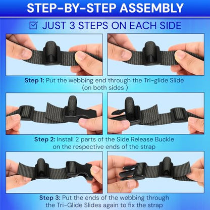 TECEUM 1" Nylon Strap Kit with Buckles, Charcoal 6 yards Repair Set - color: Charcoal, size: 1" - 6 yards, style: 6 Buckle - 12 Slides - 6 D-rind
