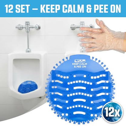 Urinal Screen Deodorizer (12 Pack) Odor Protection for Toilets in Office, Schools, Restaurants Bathroom, BLUE Anti-Splash - 12 Urinal Cakes + 12 Free Gloves - color: BLUE-12pcs