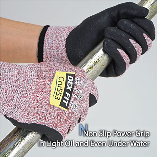 DEX FIT Level 5 Cut Resistant Gloves Cru553, 3D-Comfort Fit, Firm Grip, Thin & Lightweight, Touch-Screen Compatible, Durable, Breathable & Cool, Machine Washable; Red XS (6) 1 Pair - color: Red, size: X-Small