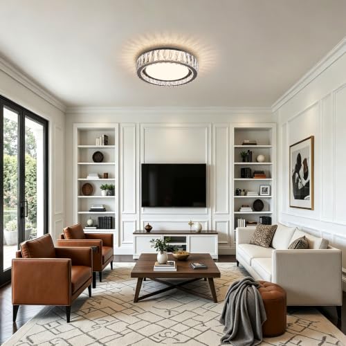 15 Inch LED Dimmable Crystal Flush Mount Ceiling Light Fixture - color: Brushed Black, size: 15 Inch