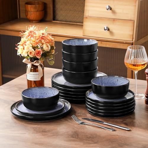 vancasso Plates and Bowls Sets, 24 Pieces Stoneware Dinnerware Sets for 8, Kitchen Dish Set Mircowave and Dishwasher Safe Ceramic Dishware, Purple, Series AMBER - color: Light Purple