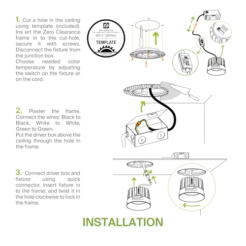 ASD 3 Inch Trimless LED Recessed Ceiling Light Fixture, Mud-in Canless Downlight with Junction Box, 5CCT Selectable 2700K-5000K, 12W 933 Lumens, CRI90+, Anti-Glare, Dimmable, IC & Wet Rated, ETL - color: White 1 Pack, size: 3" 12 Watt