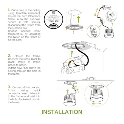 ASD 3 Inch Trimless LED Recessed Ceiling Light Fixture, Mud-in Canless Downlight with Junction Box, 5CCT Selectable 2700K-5000K, 12W 933 Lumens, CRI90+, Anti-Glare, Dimmable, IC & Wet Rated, ETL - color: White 1 Pack, size: 3" 12 Watt
