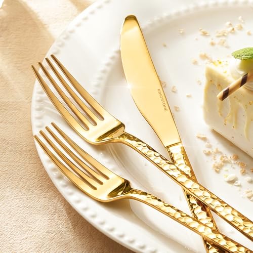 20 Piece Gold Silverware Set, 18/10 Stainless Steel Hammered Flatware for 4 - color: Gold, size: 20-Piece