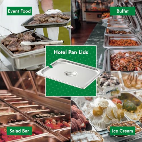 HECMAC 6-Pack 1/2 Size Notched Hotel Pan Cover, Heavy Duty Stainless Steel Solid Steam Table Catering Food Pan Lid with Handle, 23 Gauge - size: 1/2 Size, Notched Lid