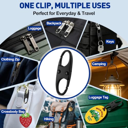 AgePlace 6 Pack Zipper Clips Anti Theft, Double Opening Zipper Lock for Backpacks & Luggage, Zinc Alloy Zipper Pull Replacement,Small Carabiner Clip for Purses,Crossbody Bags & Travel Essentials,Black - color: Black