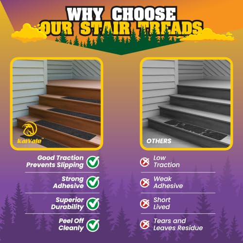 Outdoor Stair Treads Non Slip 30"x6" – 12 Pack Pre-Cut Anti Slip Grip Tape for Outdoor Wooden Steps – 80 Grit Waterproof Weather Resistant Adhesive Non Skid Strips – Includes Scraper