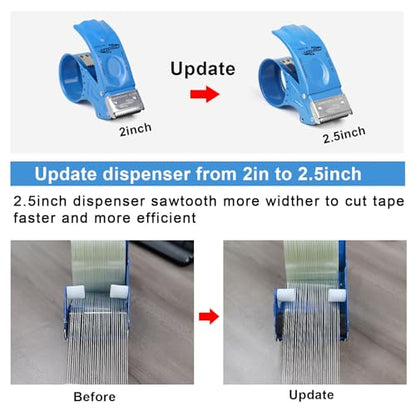 BOMEI PACK Strapping Tape 2Inch, Fiberglass Reinforced Heavy Duty Packing Tape with Dispenser with String for Moving and Shipping, 6Rolls x 5.5Mil x 35Yds, Total 210Yds