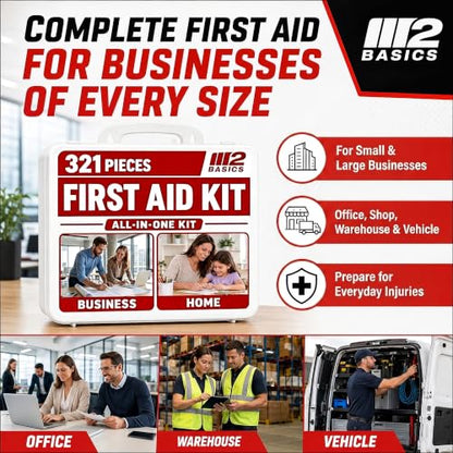 M2 BASICS 321 Piece All-Purpose First Aid Kit, Hard Case for Home, Business