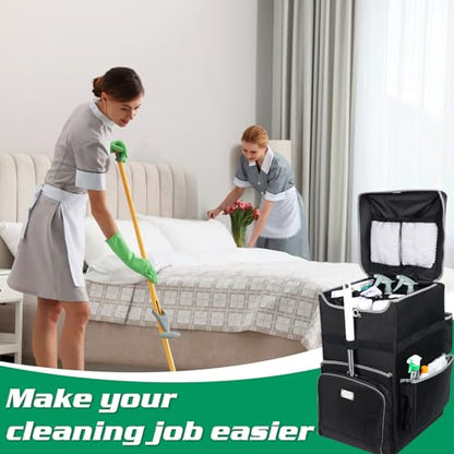 Cleaning Carts on Wheels with Removable Cleaning Caddy, Professional House Cleaning Caddy on Wheel, Cleaning Bag with Handle for Housekeepers,Cleaning Supplies Organizer Caddy (Large)