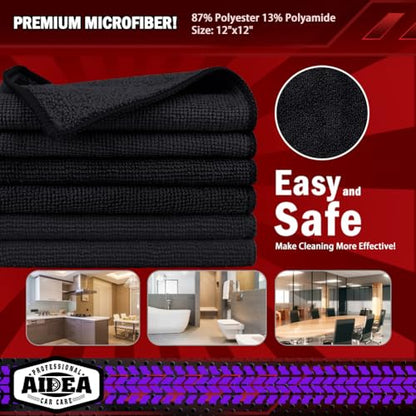 AIDEA Microfiber Cleaning Cloth Black 20PK, Microfiber Towels,12×12" - color: Black, size: 20PK