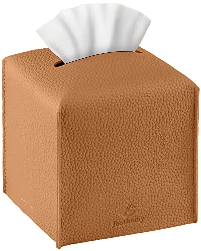 Tissue Box Cover, Jeethemy Square PU Leather Tissue Box Holder, Modern Tissue Case Facial Paper Organizer Dispenser，5X5X5'',Single Brown - color: Single Brown