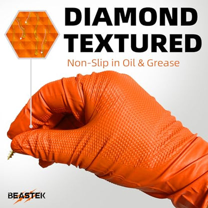 BEASTEK Nitrile Disposable Gloves, 8Mil Latex & Powder Free Chemical Resistant Heavy Duty Cooking Diamond Glove Orange 50 Pcs - color: Medium (Orange)