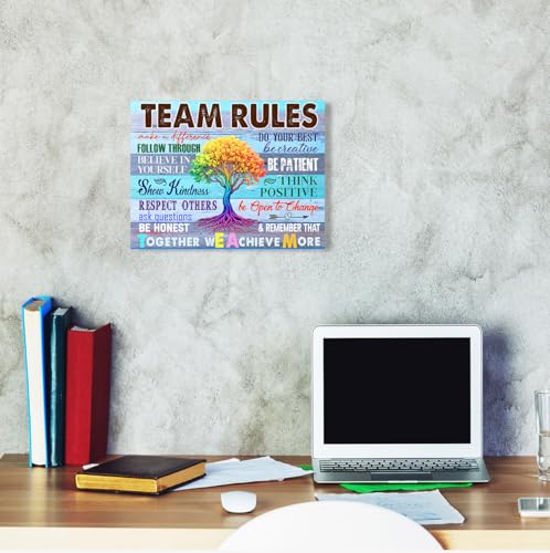 YEOION Team Rules Wall Art Canvas Framed,Motivational Office Wall Decor - color: Team Rules