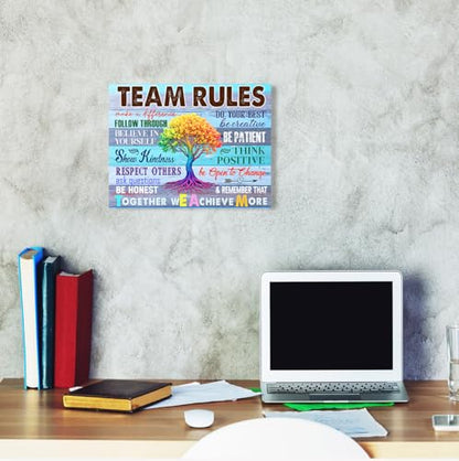 YEOION Team Rules Wall Art Canvas Framed,Motivational Office Wall Decor - color: Team Rules