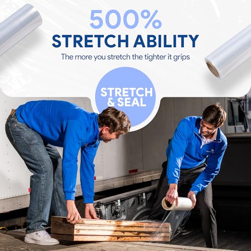 International Plastics Co. 18" Plastic Stretch Film/Wrap 1200ft 500% Stretch Clear Cling Durable Adhering Packing Moving Packaging Heavy Duty Shrink (18" - 17" Styles, 8 Pack) - size: 8 Pack, style: 18" - 17" Styles