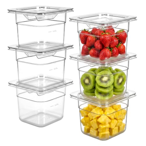 APREUTY 6-Pack 1/6 Size 4''Deep NSF Polycarbonate Food Pans with Lid, Clear - size: 1/6 Size 4'' Deep