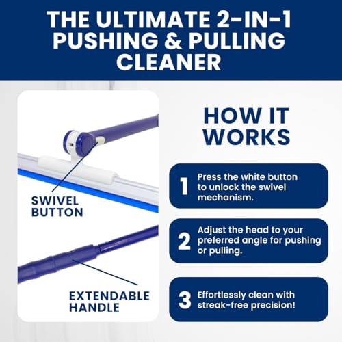 Extendable Shower Squeegee with 180-Degree Rotating Blade for Push/Pull Use – Ergonomic Cleaning Tool for Showers, Glass Doors, and Windows – 16'' to 28'' Handle for Strain-Free Cleaning