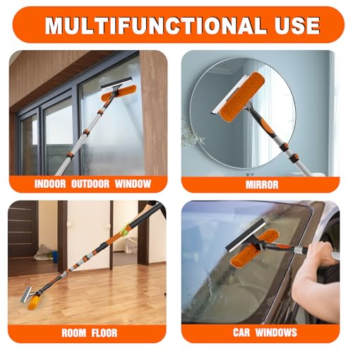 SISUPASSIE 36FT Reach 2-in-1 Window Squeegee, Professional Window Washing Kit with 7-30FT Extension Pole for Home, Indoor Outdoor Squeegee with Rotatable Head for High Windows - size: 30FT