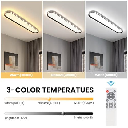 ADISUN Modern LED Ceiling Light Dimmable Linear Ceiling Light 39.4in Semi Flush Mount Long Lights with Remote Control and Side Lighting for Living Room Kitchen Dining Room, 2 Pack(65W) - color: Black-2Pack, size: 39 Inch
