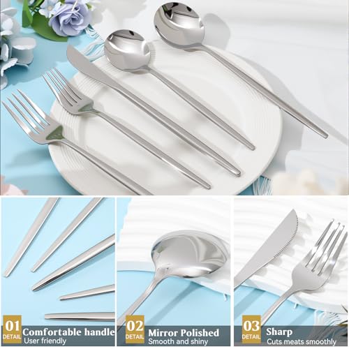 90 Pcs Silver Silverware Set for 18,18/8 Stainless Steel, 5 Piece - color: Silver, size: 5-piece Set