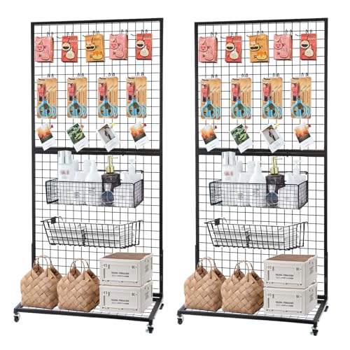 NectaCol Grid Wall Panels, 2 Packs 3'x 6' Gridwall Display Stand with a Base Plate, Black Wire Grid Wall Display Rack, Craft Show Display Grid,Retail Display Stand - size: 2 Packs 3'x 6' with Base Plate