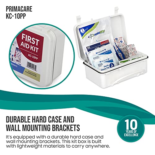 Primacare KC-10PP 10 Person Compact First Aid Kit, 8"x5"x3", with 102 Pieces Emergency Medical Supplies, Portable Kits for Home, School and Office, Wall Mount, White - size: 10 Person Kit