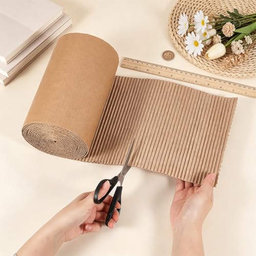 OLYCRAFT Corrugated Cardboard Rolls 8x197 Inch Singleface Corrugated Paper Roll Shipping Protection Roll Large Corrugateds Wrap Paper Sheet Packaging Wrap Cardboard for Moving Protecting Fragile Items - size: 8x197 Inch