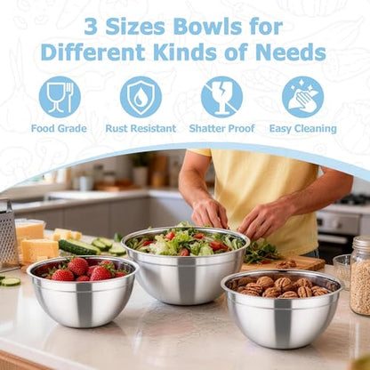 TeamFar Mixing Bowls, 4.5/3/1.5 QT Stainless Steel Nesting Salad Bowls - color: Black