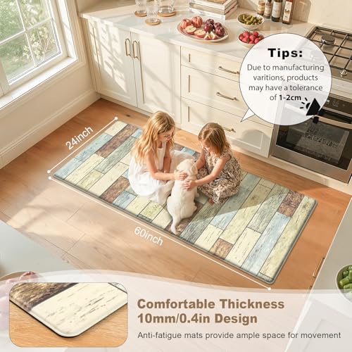 LOKHOM Anti Fatigue Kitchen Mats for Floor, 24x59 Non Slip Modern Cushioned Standing Comfort Kitchen Runner Rug, Waterproof Geometric Patchwork Memory Foam Padded for Sink Laundry Office, Dusty Aqua - color: Light Dusty Aqua
