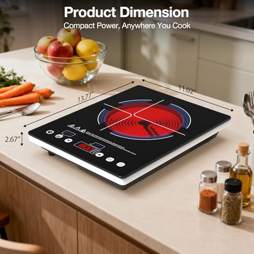 Electric Cooktop 110v,Single Burner Electric Stove Infrared Cooktop Hot Plate 1800W,4-Hour Setting,Black Crystal Glass Surface Compatible for All Cookware