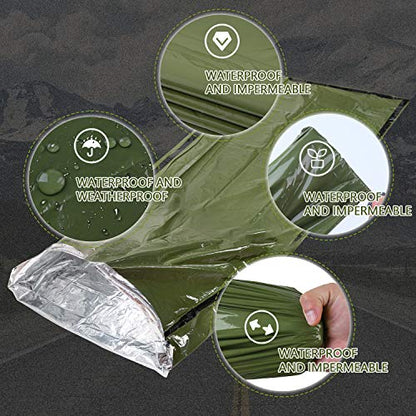 Emergency Sleeping Bag Survival Bivy Sack Use as Emergency Blanket Lightweight Survival Gear for Outdoor Hiking Camping Keep Warm After Earthquakes, Hurricanes and Other disasters - color: Green-2P
