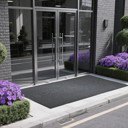 Extra Large Indoor/Outdoor Entrance Mat - 4 x 6 Feet, Rubber Border Door Mat Heavy Duty, Waterproof, Low-Profile, Easy to Clean, Rubber Entry Mat, Commercial Floor Mat, Charcoal Grey - size: 4 x 6 Feet