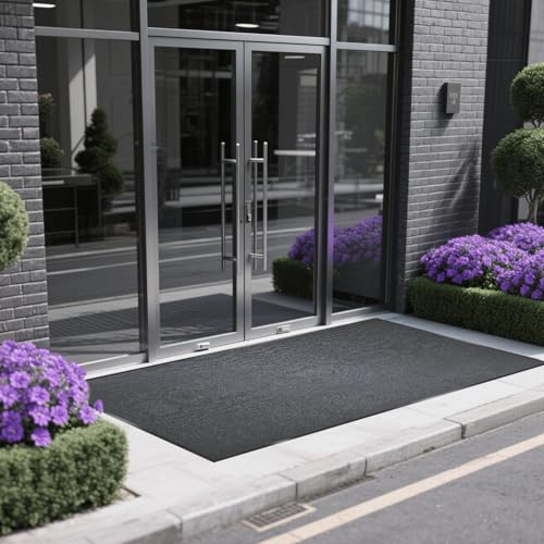 Extra Large Indoor/Outdoor Entrance Mat - 4 x 5 Feet, Rubber Border Door Mat Heavy Duty, Waterproof, Low-Profile, Easy to Clean, Rubber Entry Mat, Commercial Floor Mat, Charcoal Grey - size: 4 x 5 Feet