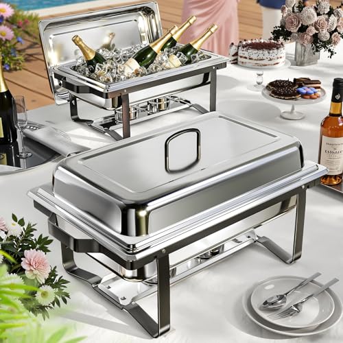 Chafing Dishes for Buffet 4 Pack, 9QT Chafing Dish High Grade Stainless Steel Chafer Complete Set,Steel Handle, Catering Events Complete Buffet Warmer Set (Black, 2) - color: Black, size: 2