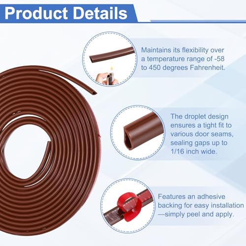 uxcell Weather Stripping Silicone Self-Adhesive Brown 24.6 ft 2Pcs - color: Brown, size: 24.6 ft
