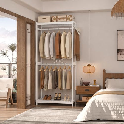 Homykic Bamboo Clothing Rack with Shelves, 33.5” Wide Clothes Rack, 78.8” H - color: White, size: Standard