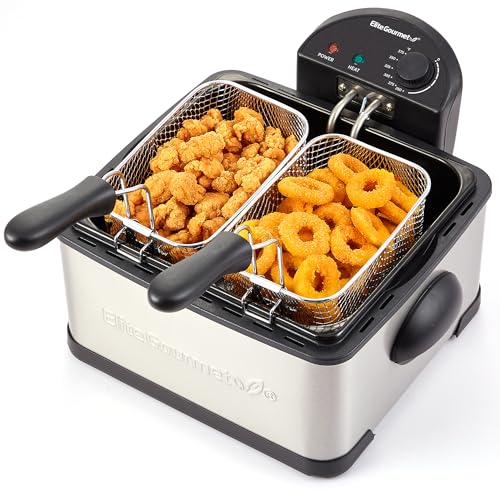 Elite Gourmet 4.5Qt Deep Fryer, Dual 2Qt Split Baskets, 1700W - color: Stainless Steel and Black, size: 2 Baskets