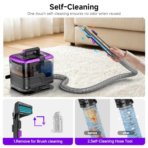 Portable Carpet Cleaner & Upholstery Cleaner Machine - 21Kpa Carpet Cleaner Machine, Self-Cleaning, Deep Cleaner for Pet Stains, Cars, Couch, Rug, Furniture with Dual Brush, Large Tank, Purple