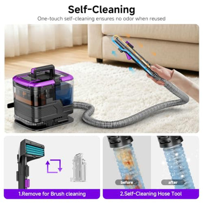 Portable Carpet Cleaner & Upholstery Cleaner Machine - 21Kpa Carpet Cleaner Machine, Self-Cleaning, Deep Cleaner for Pet Stains, Cars, Couch, Rug, Furniture with Dual Brush, Large Tank, Purple