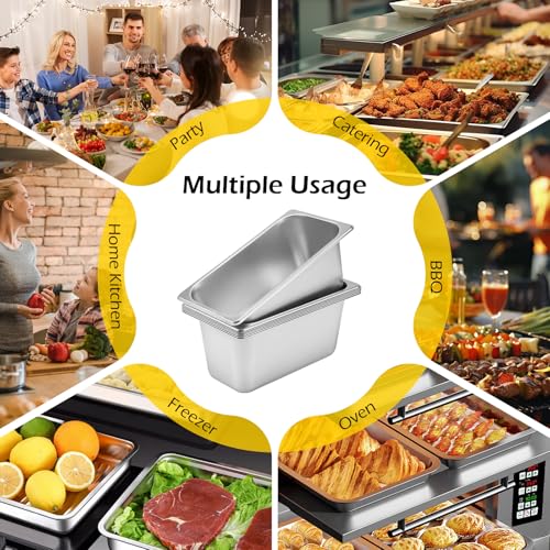 Dyna-Living Steam Table Pan 1/3 Size Food Pan 6 Inch Deep 6 Pack Hotel Pans - color: Without Lids, size: 6 Inch Deep